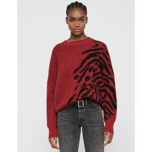 ALLSAINTS Karina Sweater Alpaca Wool Blend Tiger-Jacquard XS Red/Black